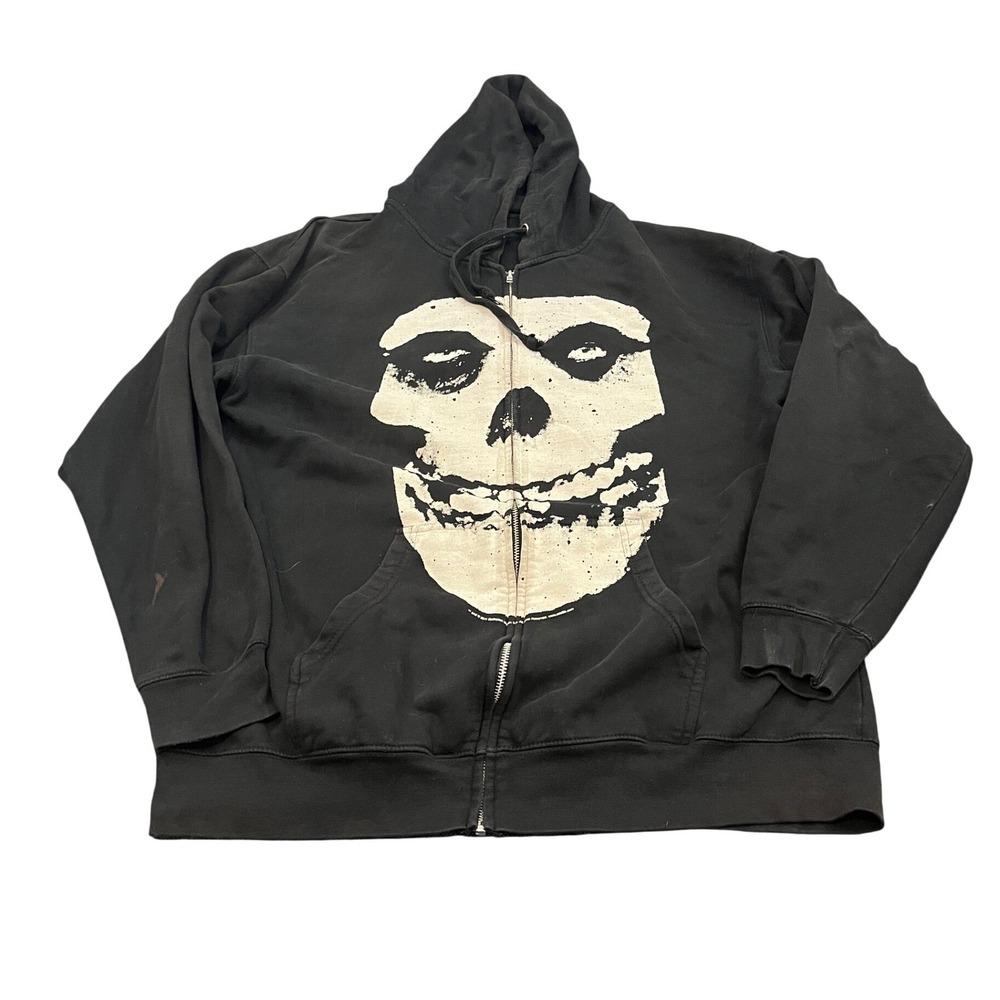 Y2K Misfits Zip Up Hoodie Mens XXL Black Fiend Skull Graphic 2011 Band Merch